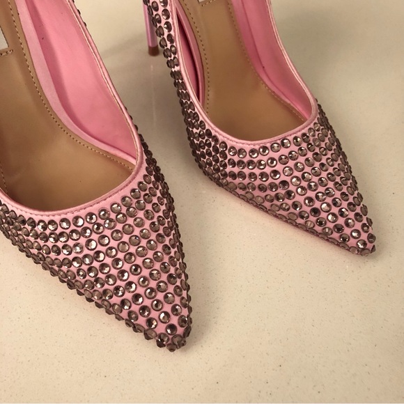 NEW women size 6 STEVE MADDEN ~4.25" high heels, pink rhinestones - Picture 4 of 11